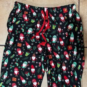 Christmas Pajamas Size Small, Black Pants with Gnomes Soft Knot Stretchy Pjs